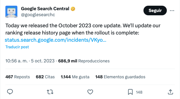 google core update octubre 2023