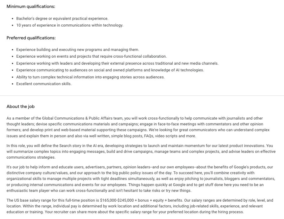 oferta de trabajo google