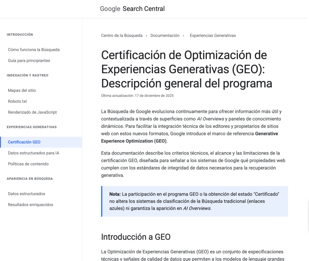 google certificación geo para aparecer en resultados generativos