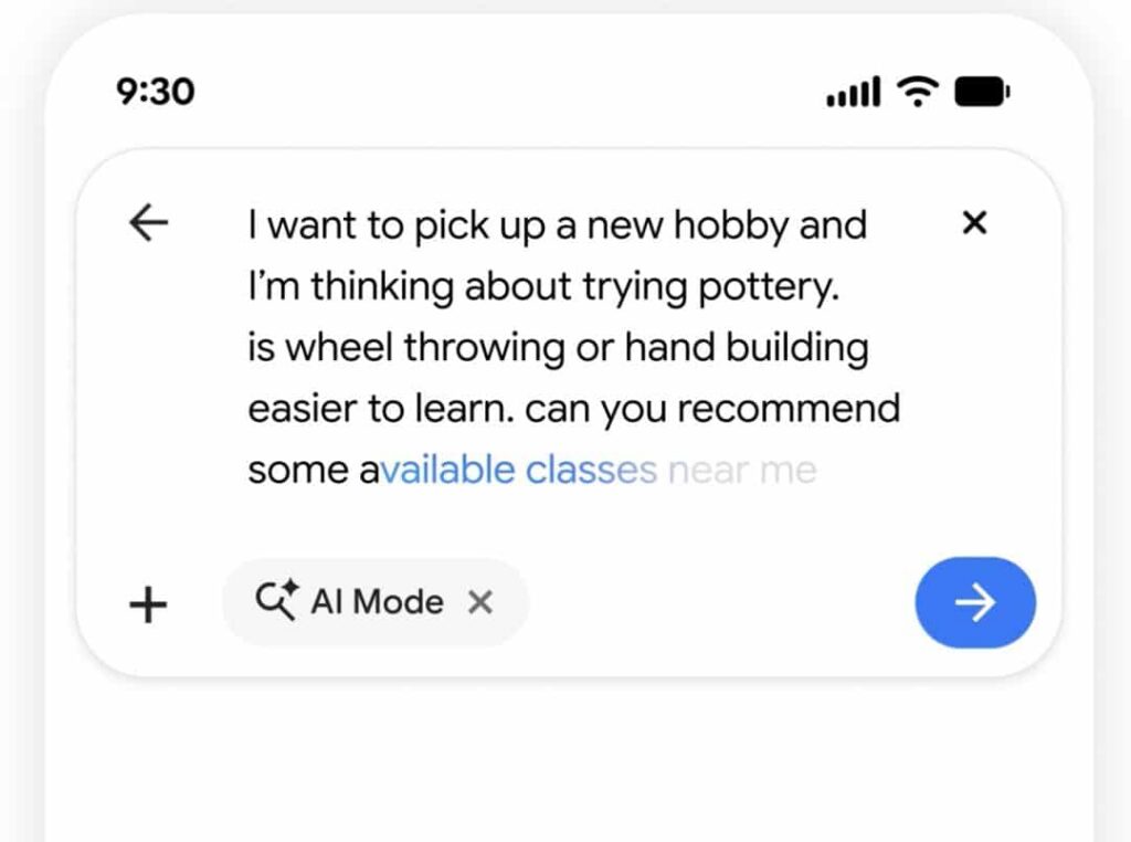 Nueva Search Box de Google con AI Mode activo - Google I/O 2026